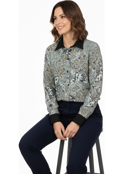 Kadın Likrasız Kumaş Anne Gömlek Ebru Desenli Uzun Kollu Vatkalı Tam Kalıp Rahat Kesim fiyatları