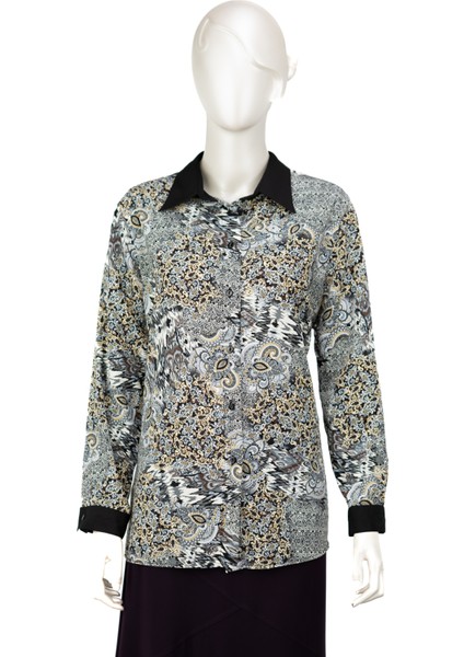 Kadın Likrasız Kumaş Anne Gömlek Ebru Desenli Uzun Kollu Vatkalı Tam Kalıp Rahat Kesim indirimleri