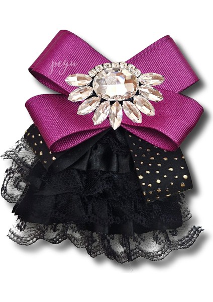 Shine Seri Mürdüm Grogren Kurdele Dantelli Taşlı Yaka Çiçeği Broş Okul,iş,şal,gömlek