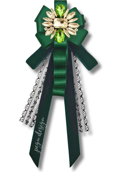 Shine Seri Yeşil Kurdele Kurdele Taşlı Yaka Çiçeği Broş Okul,iş,şal,gömlek