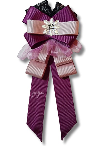 Shine Seri Mürdüm Grogren Kurdele Dantelli Taşlı Yaka Çiçeği Broş Okul,iş,şal,gömlek