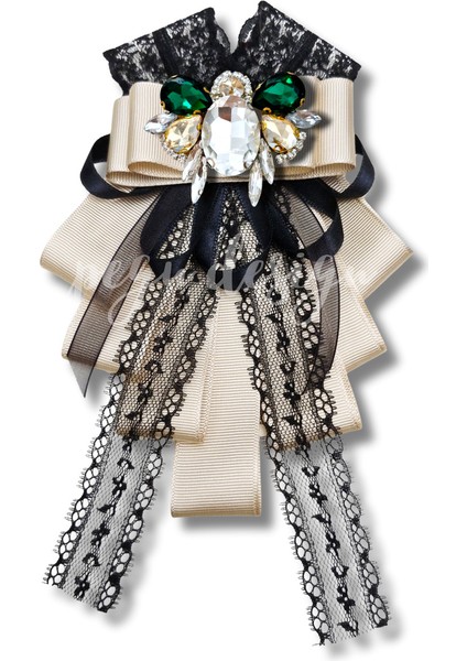 Shine Seri Ekru Grogren Arılı Kurdele Taşlı Yaka Çiçeği Broş Okul,iş,şal,gömlek