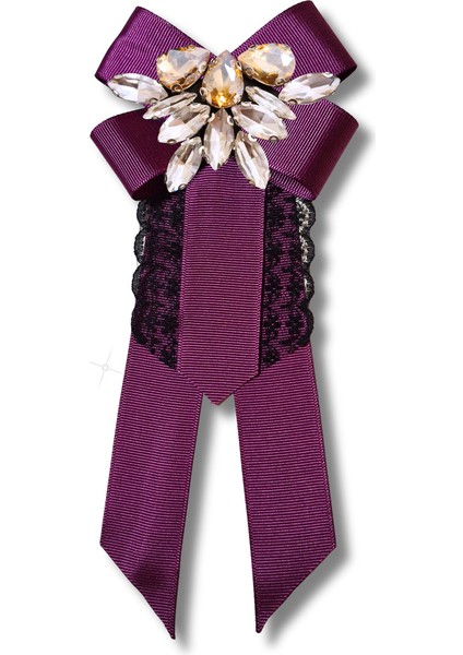 Shine Seri Mürdüm Grogren Kurdele Taşlı Yaka Çiçeği Broş Okul,iş,şal,gömlek