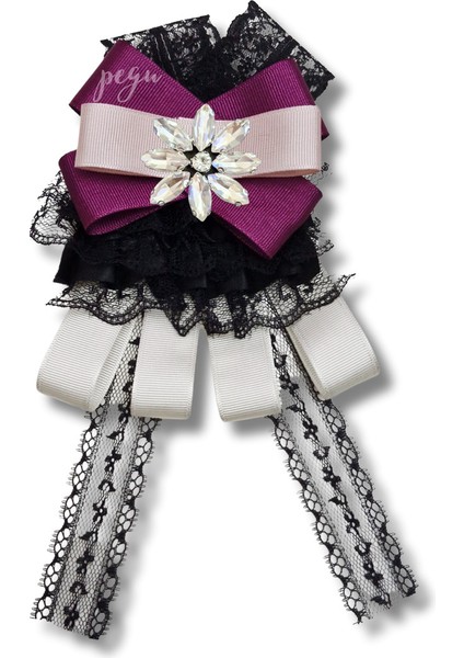 Shine Seri Mürdüm Grogren Kurdele Dantelli Taşlı Yaka Çiçeği Broş Okul,iş,şal,gömlek