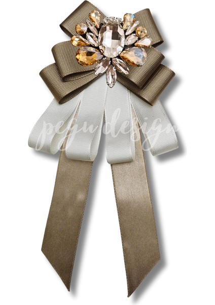 Shine Seri Kahve Ekru Yeşil Grogren Kurdele Kurdele Taşlı Yaka Çiçeği Broş Okul,iş,şal,gömlek