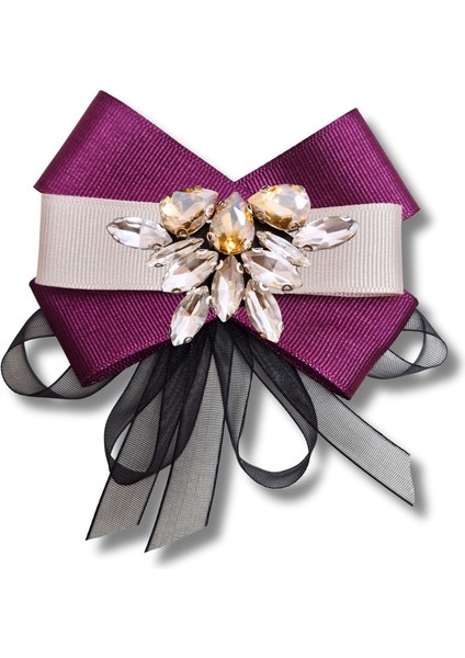 Shine Seri Mürdüm Grogren Kurdele Taşlı Yaka Çiçeği Broş Okul,iş,şal,gömlek