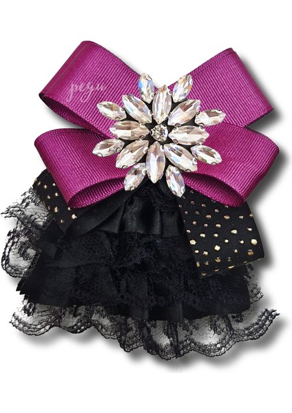 Shine Seri Mürdüm Grogren Kurdele Dantelli Taşlı Yaka Çiçeği Broş Okul,iş,şal,gömlek