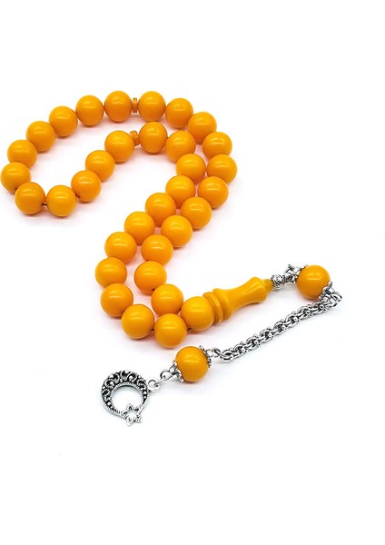 Koyu Sarı Renkte Misket Kesim Sıkma Ateş Kehribar Tesbih