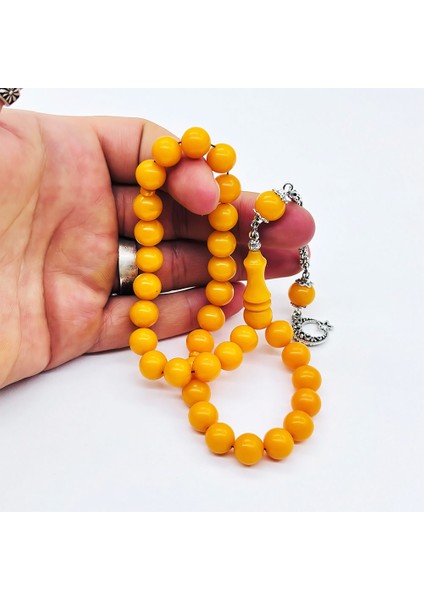 Koyu Sarı Renkte Misket Kesim Sıkma Ateş Kehribar Tesbih fiyatları