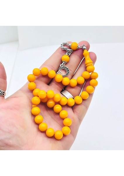 Koyu Sarı Renkte Misket Kesim Sıkma Ateş Kehribar Tesbih modelleri