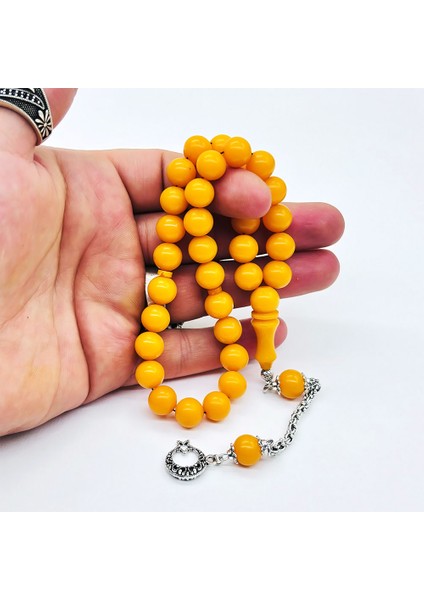 Koyu Sarı Renkte Misket Kesim Sıkma Ateş Kehribar Tesbih fırsatları