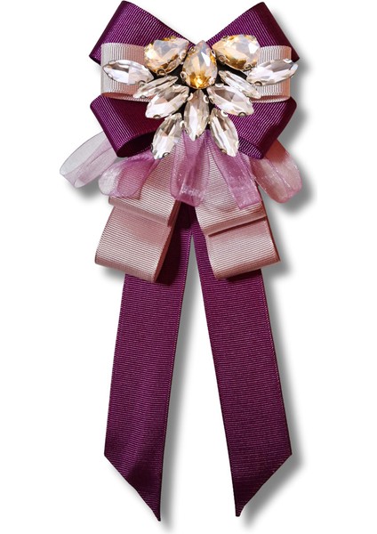 Shine Seri Mürdüm Grogren Kurdele Taşlı Yaka Çiçeği Broş Okul,iş,şal,gömlek