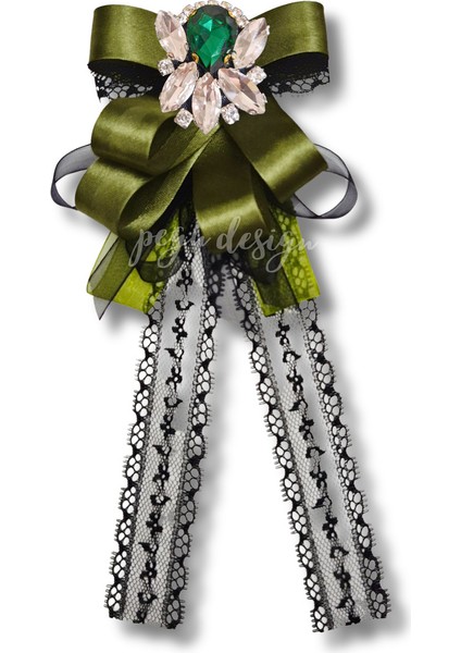 Shine Seri Yeşil Kurdele Kurdele Taşlı Yaka Çiçeği Broş Okul,iş,şal,gömlek