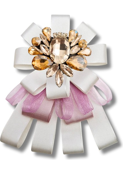 Shine Seri Pudra Ekru Grogren Kurdele Taşlı Yaka Çiçeği Broş Okul,iş,şal,gömlek