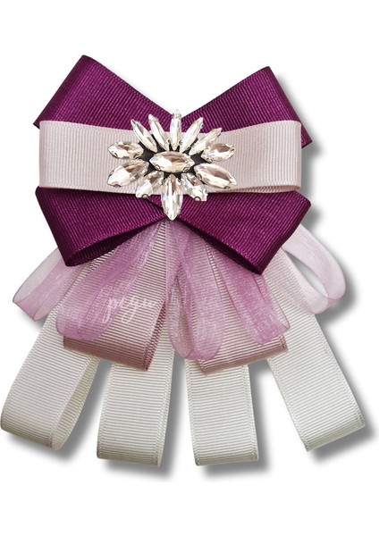 Shine Seri Mürdüm Grogren Kurdele Dantelli Taşlı Yaka Çiçeği Broş Okul,iş,şal,gömlek