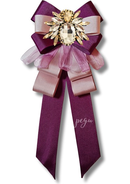 Shine Seri Mürdüm Grogren Kurdele Dantelli Taşlı Yaka Çiçeği Broş Okul,iş,şal,gömlek