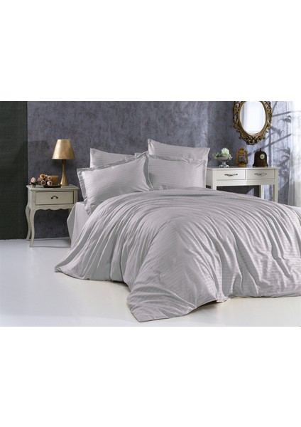 Çift Kişilik Battal %100 Pamuk Saten Lüks Lastikli Çizgili Çarşaf Takımı