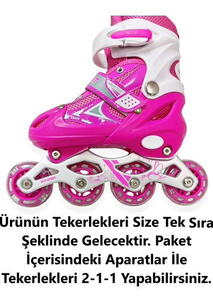 Çocuk Pateni Işıklı Çantalı Numara Ayarlanabilen Tek Sıra ve 2+1+1 Teker Paten Pembe Medium 34-37 indirimleri
