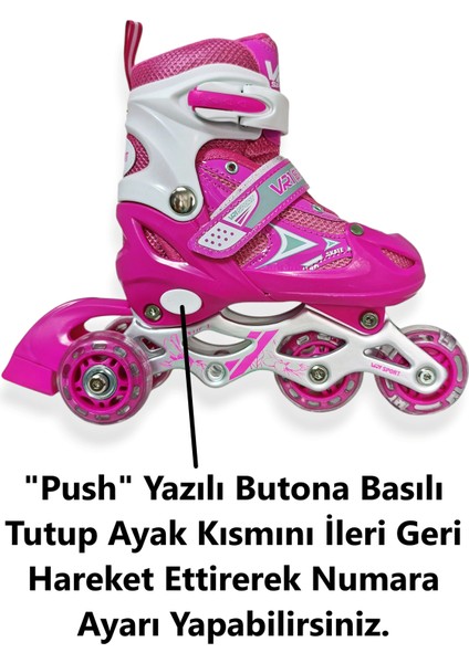 Çocuk Pateni Işıklı Çantalı Numara Ayarlanabilen Tek Sıra ve 2+1+1 Teker Paten Pembe Medium 34-37