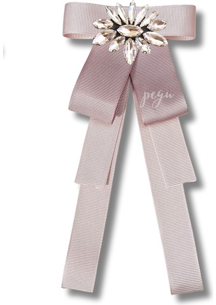 Shine Seri Pudra Ekru Grogren Kurdele Taşlı Yaka Çiçeği Broş Okul,iş,şal,gömlek