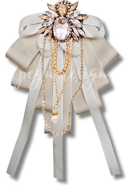 Shine Seri Ekru Grogren Kurdele Taşlı Yaka Çiçeği Broş Okul,iş,şal,gömlek