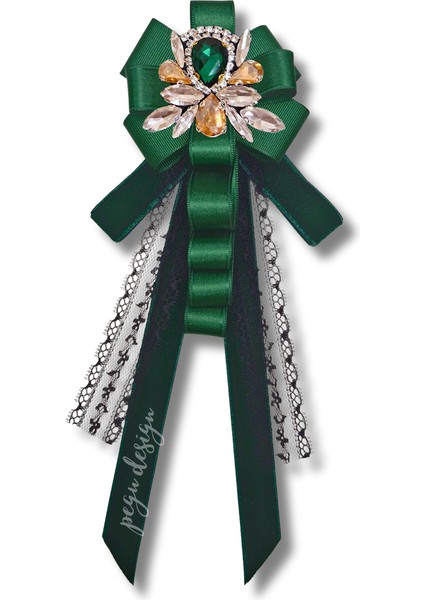 Shine Seri Yeşil Kurdele Kurdele Taşlı Yaka Çiçeği Broş Okul,iş,şal,gömlek