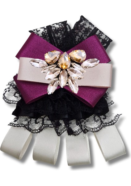 Shine Seri Mürdüm Grogren Kurdele Taşlı Yaka Çiçeği Broş Okul,iş,şal,gömlek