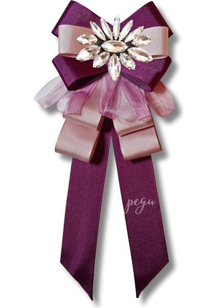 Shine Seri Mürdüm Grogren Kurdele Dantelli Taşlı Yaka Çiçeği Broş Okul,iş,şal,gömlek