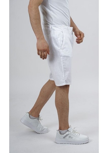 Erkek Içten Bağcıklı ve Kemerli Yan Cep Bol Rahat Kalıp Keten Şort fiyatları