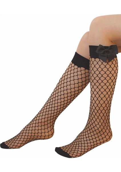 Siyah Fileli Diz Altı Fiyonklu Kız Çocuk Çorap fırsatları