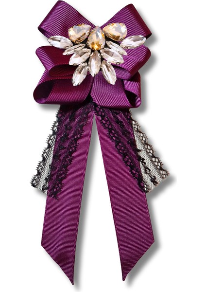 Shine Seri Mürdüm Grogren Kurdele Taşlı Yaka Çiçeği Broş Okul,iş,şal,gömlek