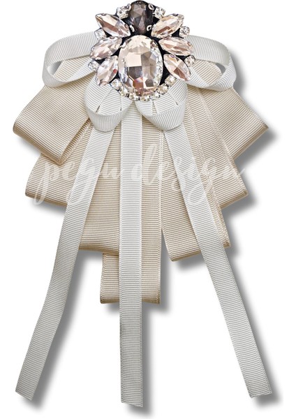 Shine Seri Ekru Grogren Kurdele Taşlı Yaka Çiçeği Broş Okul,iş,şal,gömlek