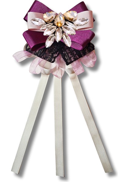 Shine Seri Mürdüm Grogren Kurdele Taşlı Yaka Çiçeği Broş Okul,iş,şal,gömlek