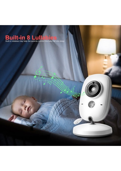 Bebek Monitörü – 720p HD LCD Ekran, Gece Görüş, Oda Sıcaklığı Takibi, İki Yönlü Ses, Geniş Açı Lens, Beyaz