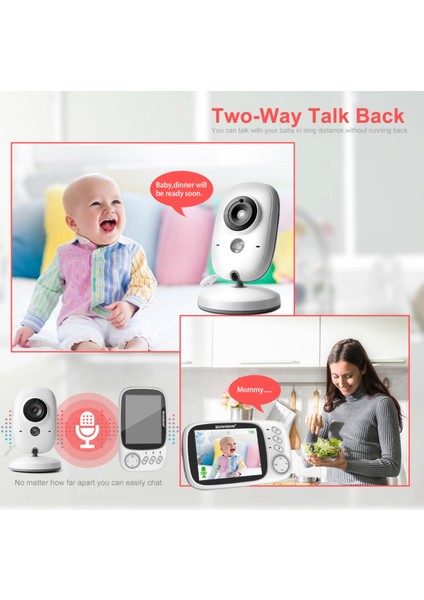 Bebek Monitörü – 720p HD LCD Ekran, Gece Görüş, Oda Sıcaklığı Takibi, İki Yönlü Ses, Geniş Açı Lens, Beyaz