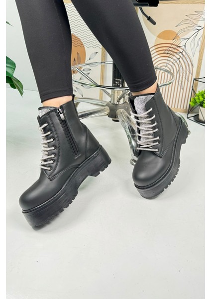 Günlük Kadın Bot Taşlı Bağcıklı Kalın Yüksek Tabanlı Yumuşak Hafif Rahat Bootie 1071 fiyatları