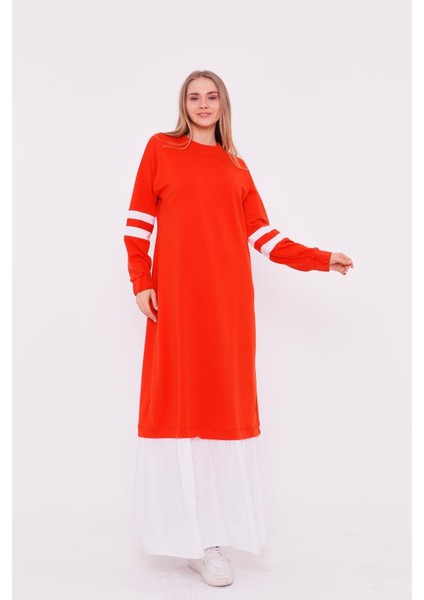 Gupse Kolları Şeritli Eteği Detaylı Spor Elbise - 71079-1.036 - Oranj