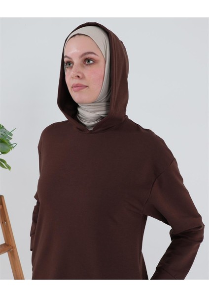 Atlas Kapşonlu Uzun Sade Basic Sweatshirt - 03007-1.020 - Mürdüm fırsatları