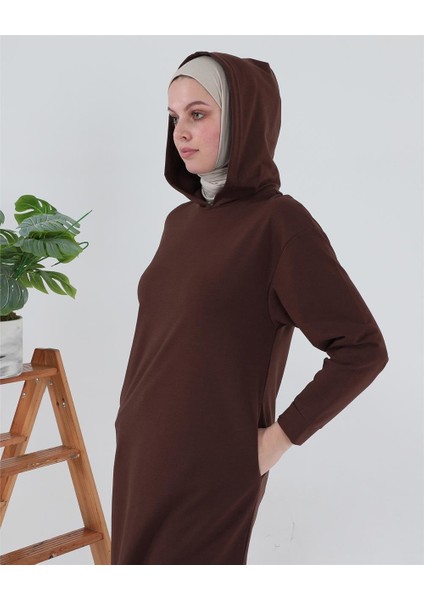 Atlas Kapşonlu Uzun Sade Basic Sweatshirt - 03007-1.020 - Mürdüm indirimleri