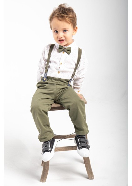 Erkek Bebek&çocuk Baskılı Salopet Takım Gömlek Pantolon Papyon