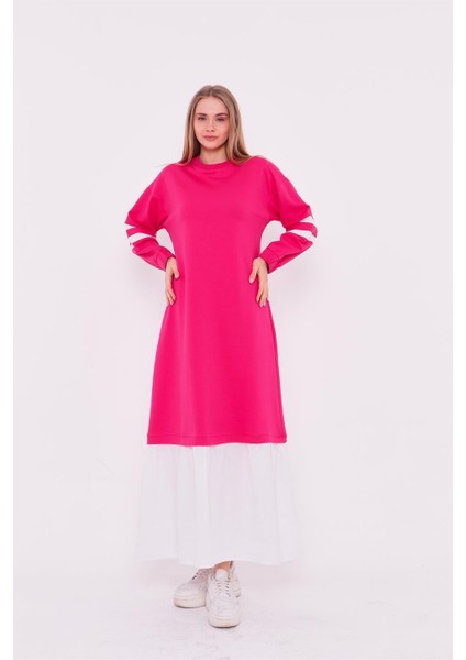 Gupse Kolları Şeritli Eteği Detaylı Spor Elbise - 71079-1.025 - Fuşya