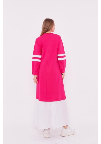 Gupse Kolları Şeritli Eteği Detaylı Spor Elbise - 71079-1.025 - Fuşya modelleri