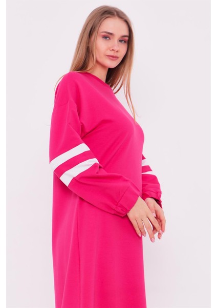 Gupse Kolları Şeritli Eteği Detaylı Spor Elbise - 71079-1.025 - Fuşya fırsatları