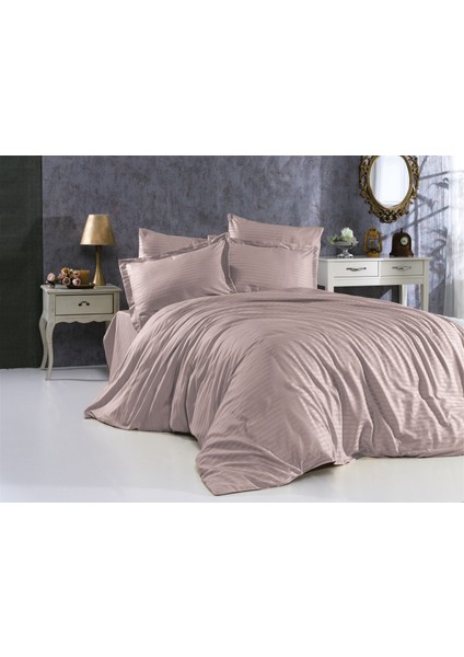 Çift Kişilik Battal %100 Pamuk Saten Lüks Lastikli Çizgili Çarşaf Takımı