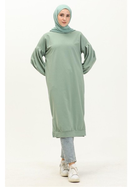Hira Balon Kol Midi Boy Sade Basic Sweatshirt - 03031-1.100 - Çağla Yeşili