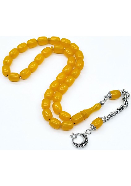 Sarı Tonda Kapsül Kesim Sıkma Ateş Kehribar Tesbih