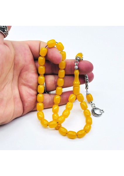 Sarı Tonda Kapsül Kesim Sıkma Ateş Kehribar Tesbih fiyatları