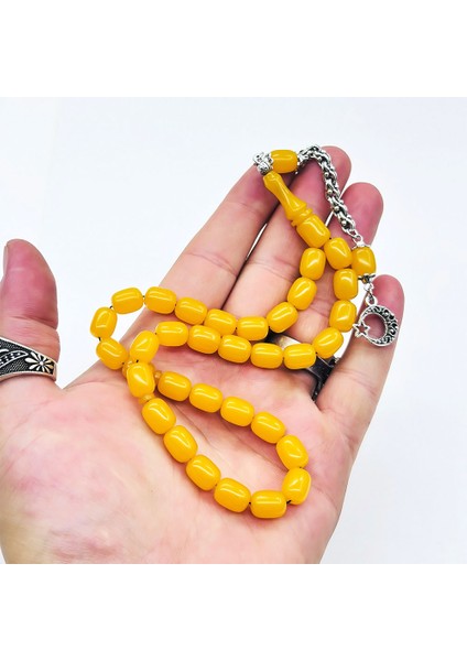 Sarı Tonda Kapsül Kesim Sıkma Ateş Kehribar Tesbih modelleri