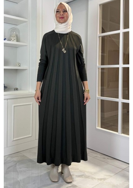 Beyza Fitilli Triko Elbise Haki