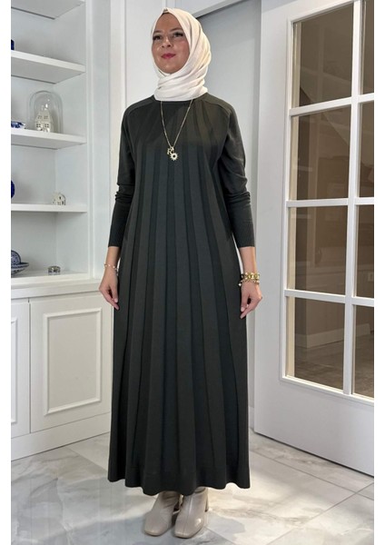 Beyza Fitilli Triko Elbise Haki modelleri